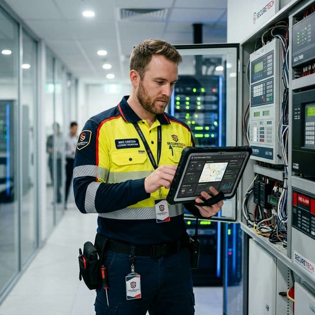 Nexasec licensed technician completing CCTV installation in Victoria